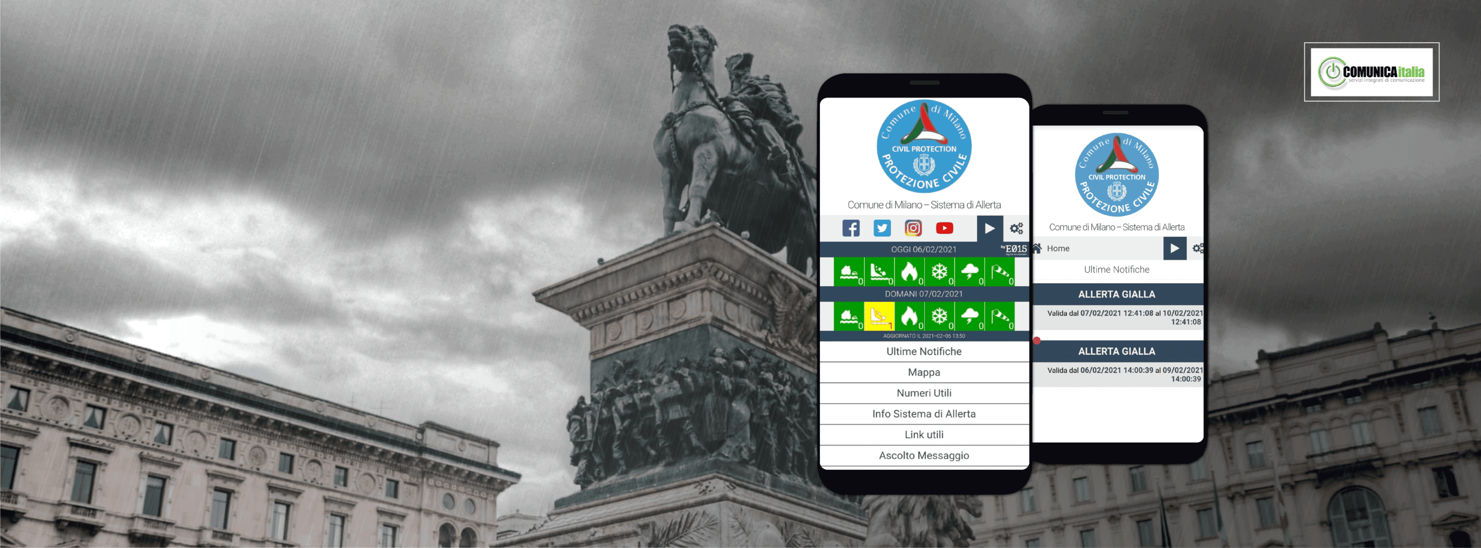 Nuova applicazione E015 Sistema di allerta della Protezione Civile di Milano
