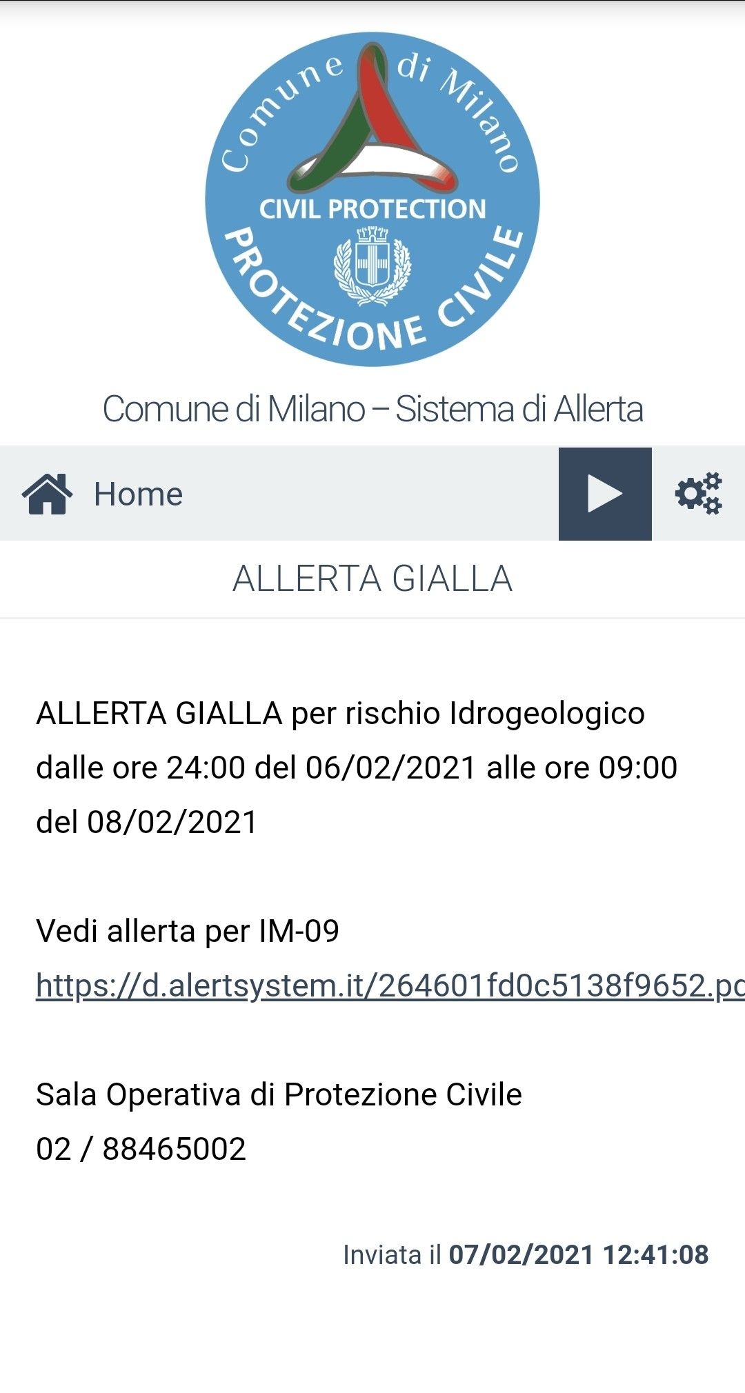 Sistema di Allerta della Protezione Civile di Milano screenshot 1