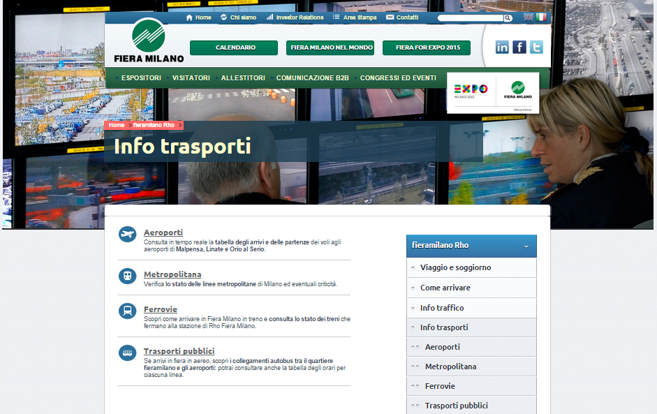 Sito web Fiera Milano - Sezione mobilità screenshot 1